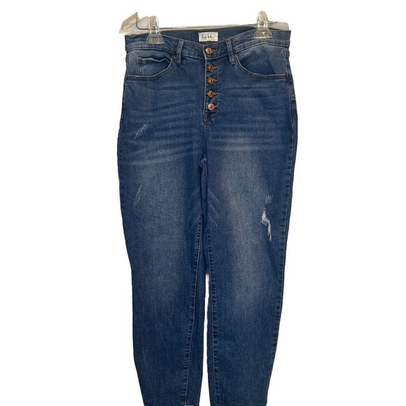 Nicole Miller Nomad Super High Rise Taper Button Fly Distressed Jeans Women’s 8 - Picture 1 of 12